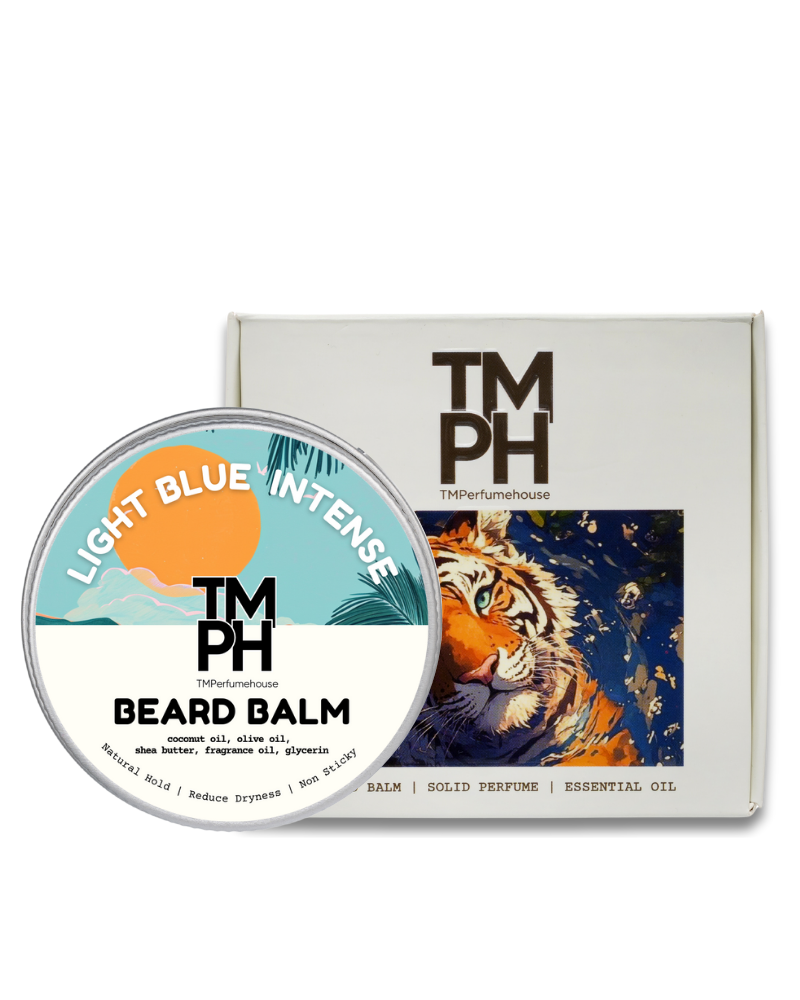 TM PH beard balm container with tiger illustration on packaging