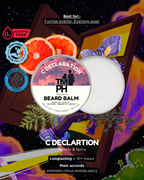 C Declaration beard balm packaging with colorful abstract design