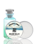 Beard balm packaging with bottle and container on a white background