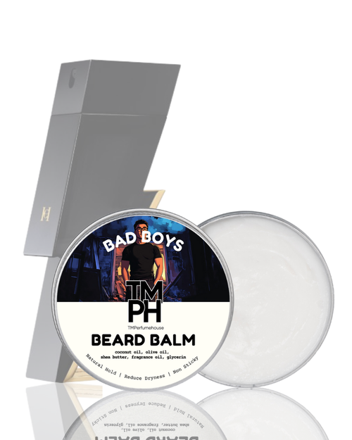 Beard balm with packaging on a white background