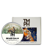 Beard balm container with 'TM PH' branding and tiger design on a white background