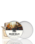 Beard balm container with visible brand name on a white background