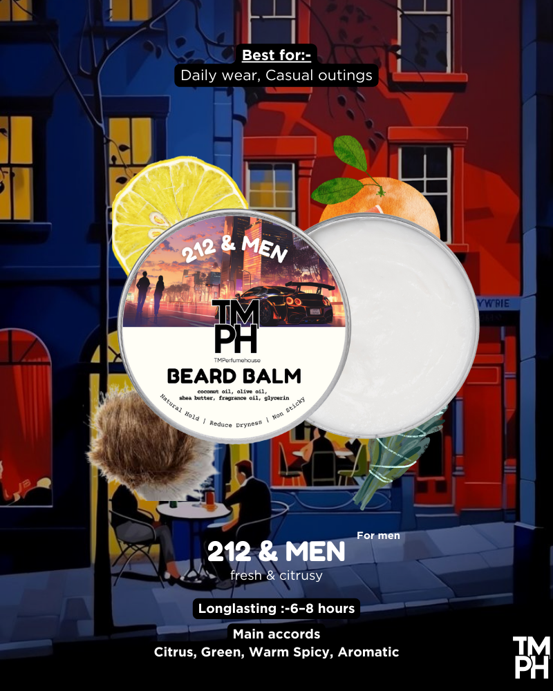Beard balm packaging with colorful urban background