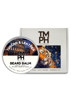TM PH beard balm container with packaging featuring a tiger illustration on a white background