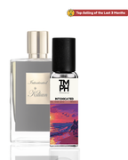 Two perfume bottles with different labels on a white background